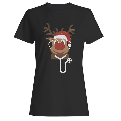 Cute Red Nose Reindeer Nurse Christmas Woman's T-Shirt