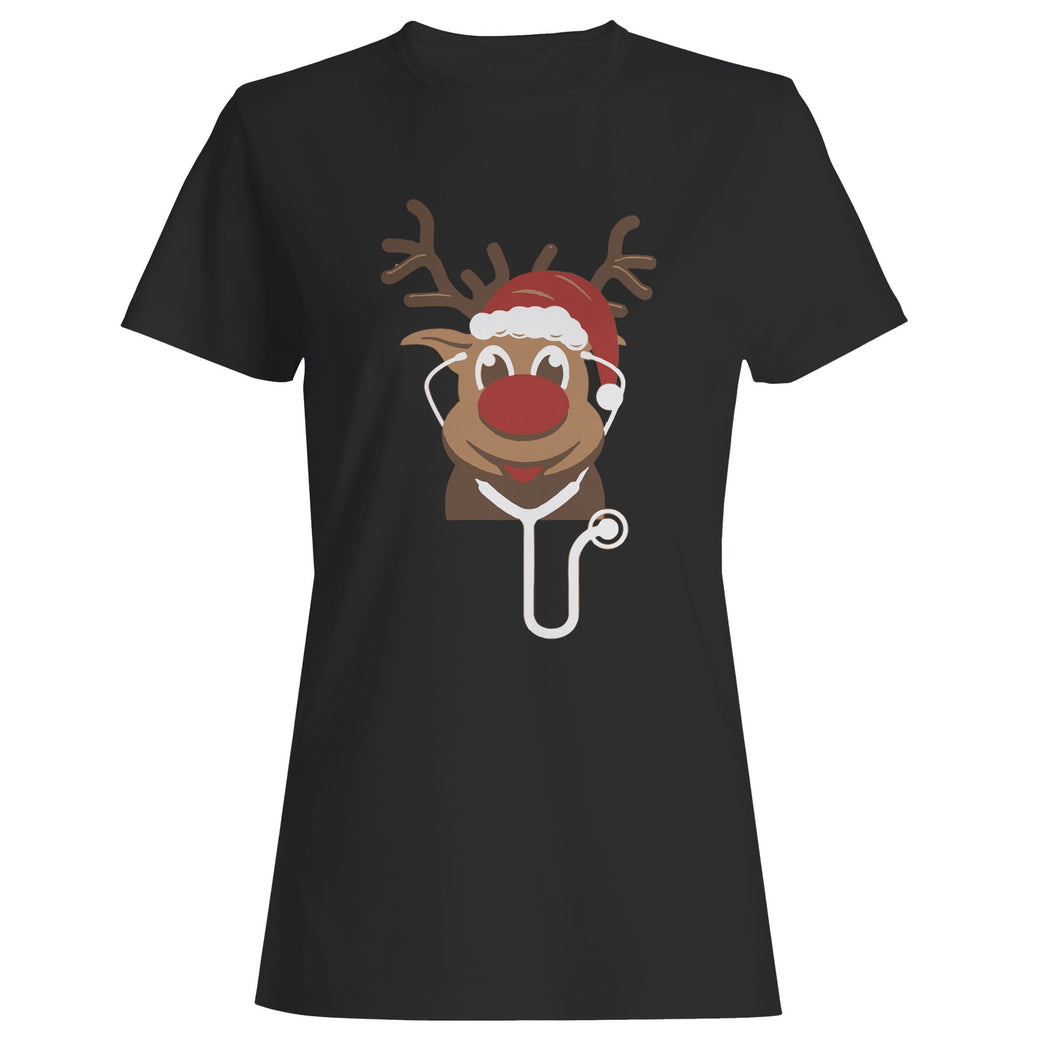 Cute Red Nose Reindeer Nurse Christmas Woman's T-Shirt